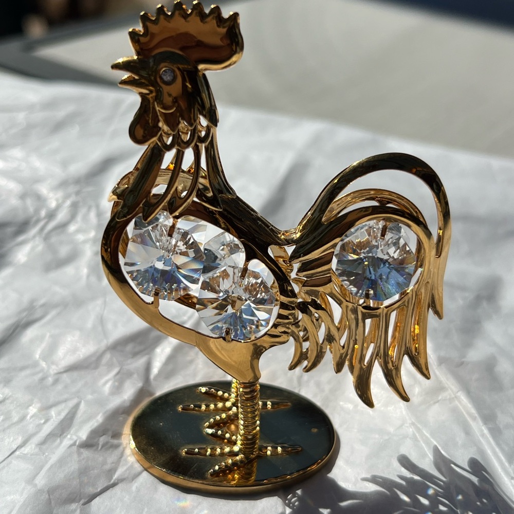 Crystal Temptations 24K Gold plated Rooster Sculpture with Crystal Details